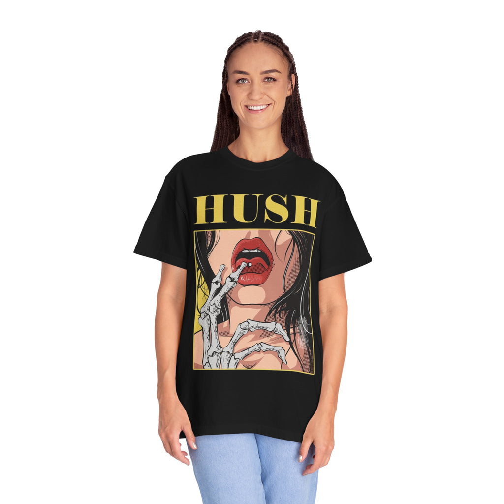Hush Skeleton T-Shirt, Graphic Tee, Unisex Apparel, Statement Shirt, Halloween Costume, Trendy Fashion