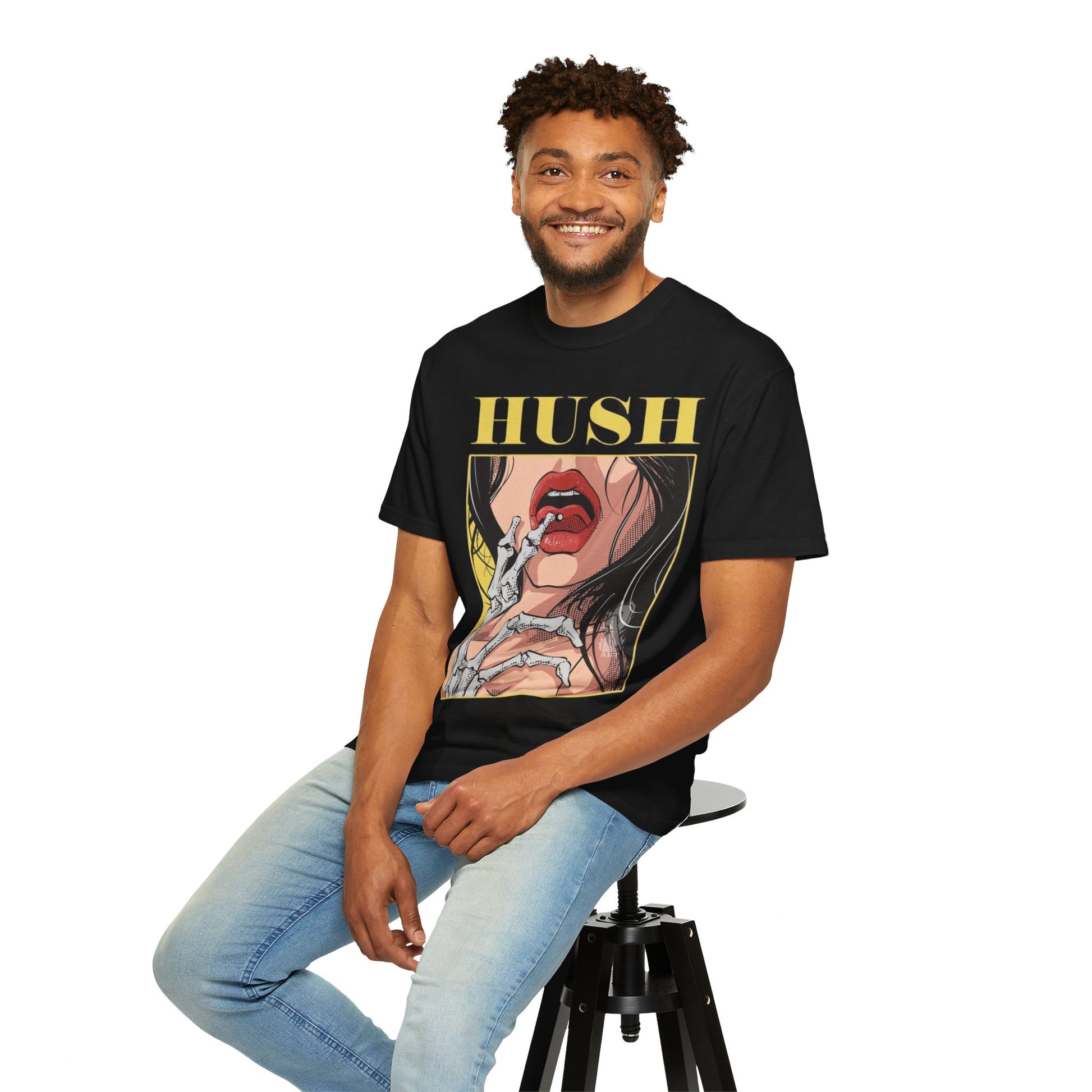 Hush Skeleton T-Shirt, Graphic Tee, Unisex Apparel, Statement Shirt, Halloween Costume, Trendy Fashion