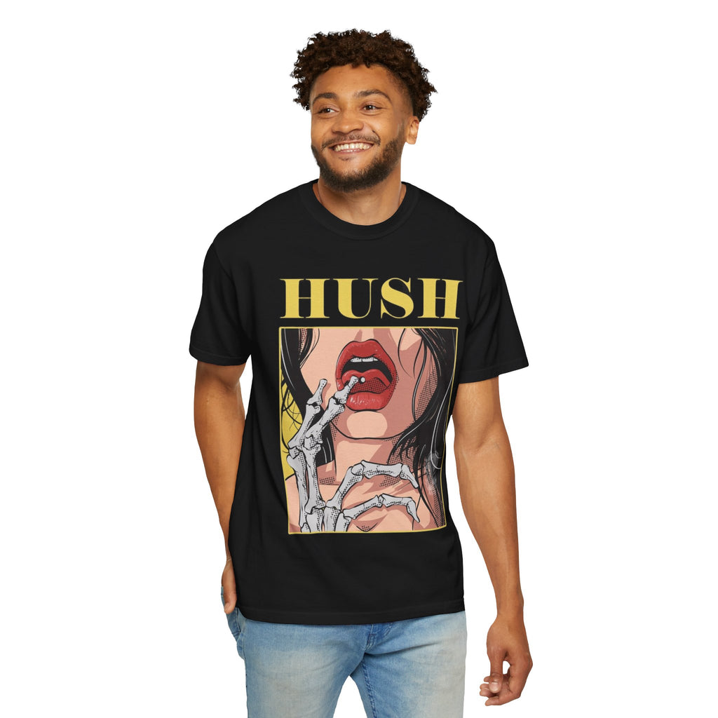 Hush Skeleton T-Shirt, Graphic Tee, Unisex Apparel, Statement Shirt, Halloween Costume, Trendy Fashion