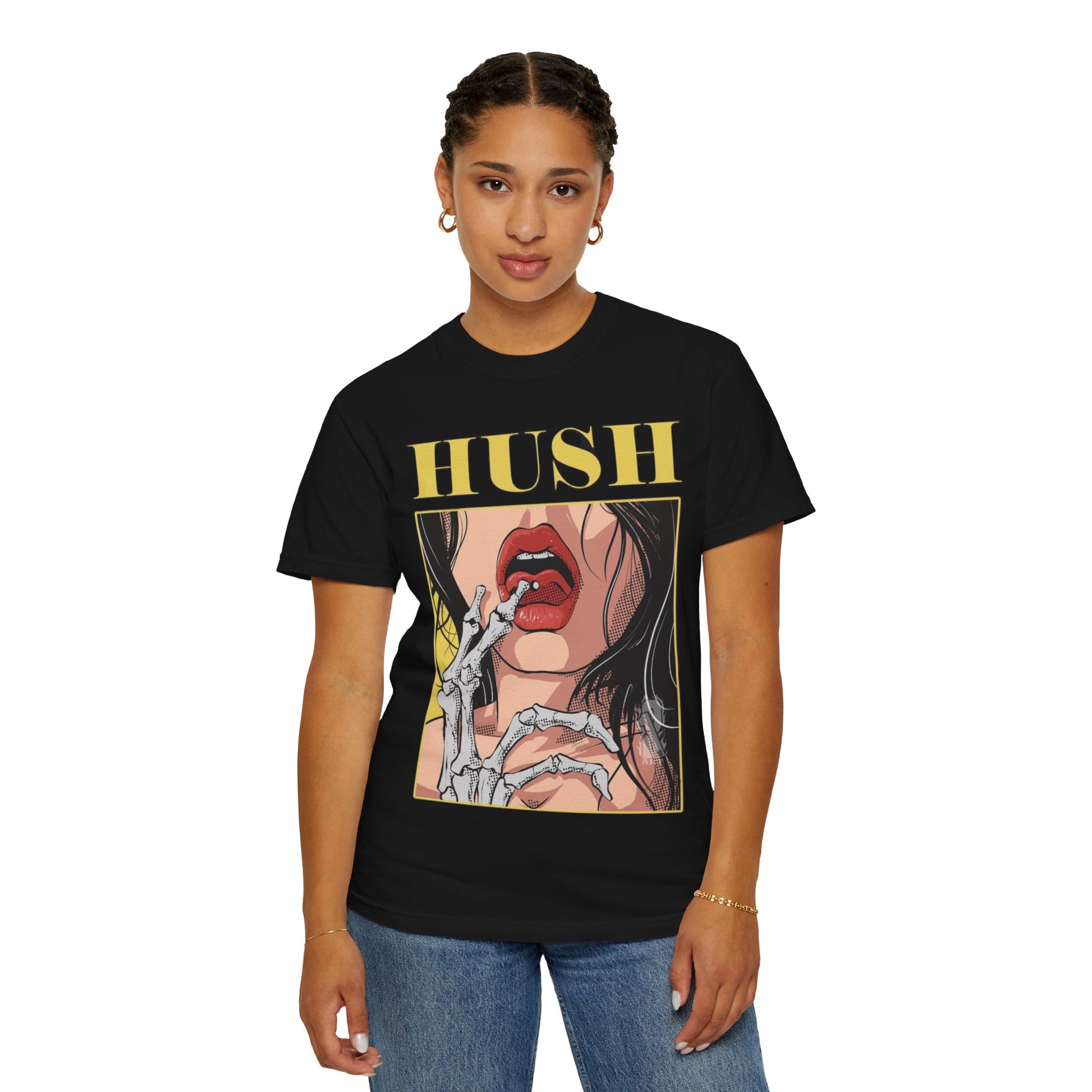 Hush Skeleton T-Shirt, Graphic Tee, Unisex Apparel, Statement Shirt, Halloween Costume, Trendy Fashion