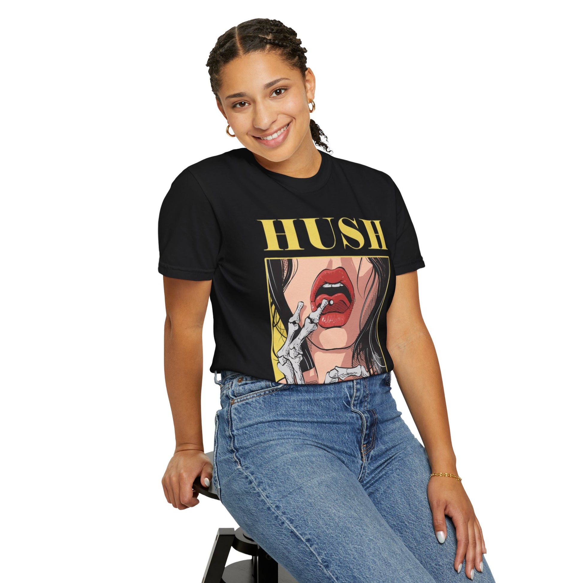 Hush Skeleton T-Shirt, Graphic Tee, Unisex Apparel, Statement Shirt, Halloween Costume, Trendy Fashion